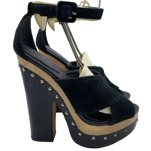 Alexandre Birman Platform Sandals Chunky Heels Peggy Black Suede Sz 37. - Picture 1 of 8